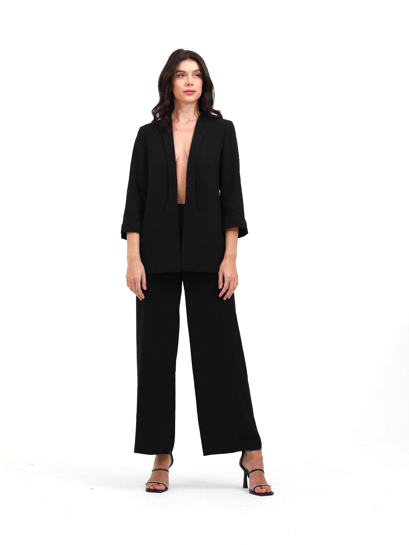 black | women loose fit crepe suit | risska